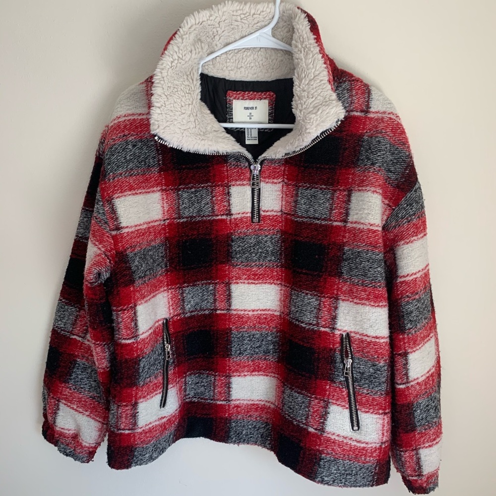 forever 21 boxy plaid half zip sweater